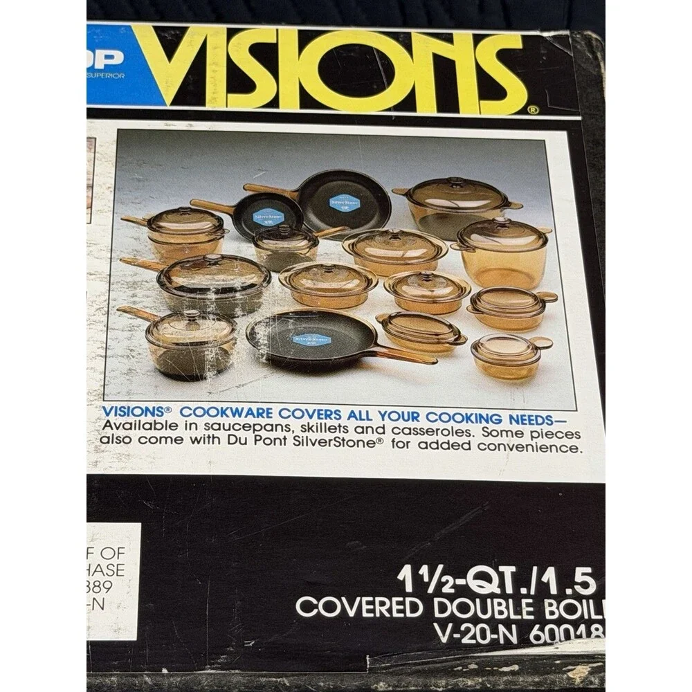 Corning Visions Amber Glass 1.5 Qt Covered Double Boiler V-20-N NOS in Box